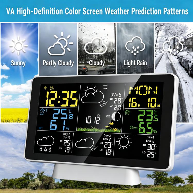 Tuya Compatible WiFi Weather Station Wireless Indoor Outdoor Thermometer with 4-Day Forecast Atomic Clock UK Plug