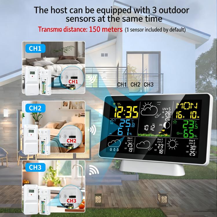Tuya Compatible WiFi Weather Station Wireless Indoor Outdoor Thermometer with 4-Day Forecast Atomic Clock UK Plug