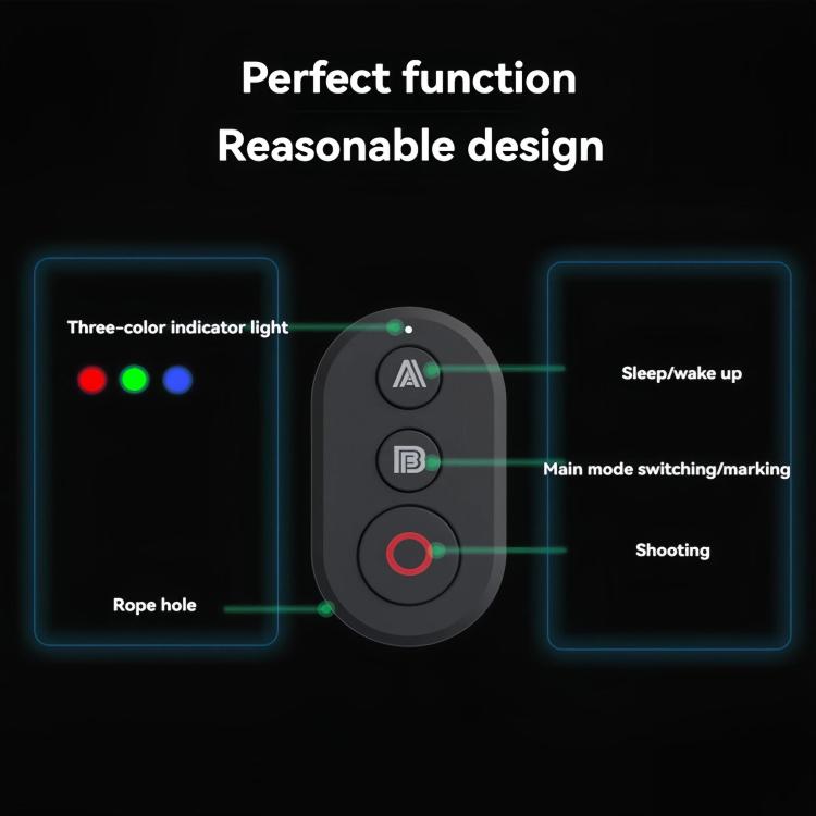 Action Camera Bluetooth Remote Control For Insta360 X5 / X4 / X3 / GO3S / Ace Pro2 - Black