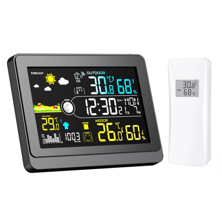 Wireless Weather Station With 5.9-Inch Color Display, Atomic Clock With Outdoor Sensor, Digital Thermometer Hygrometer For Home, Barometric Pressure, Moon Phase - EU Plug