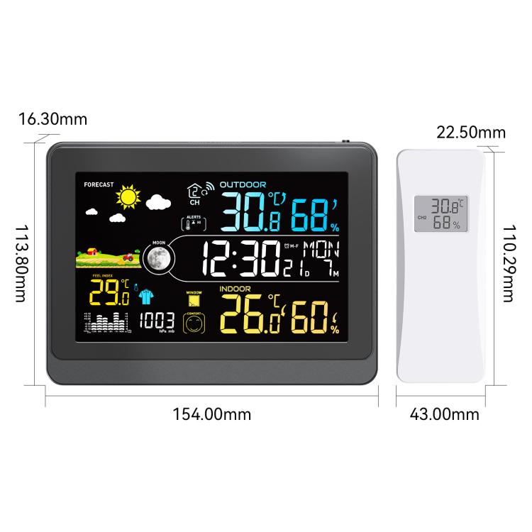 Wireless Weather Station With 5.9-Inch Color Display, Atomic Clock With Outdoor Sensor, Digital Thermometer Hygrometer For Home, Barometric Pressure, Moon Phase - EU Plug