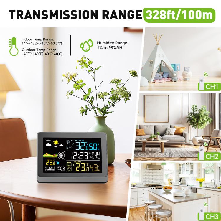 Wireless Weather Station With 5.9-Inch Color Display, Atomic Clock With Outdoor Sensor, Digital Thermometer Hygrometer For Home, Barometric Pressure, Moon Phase - EU Plug