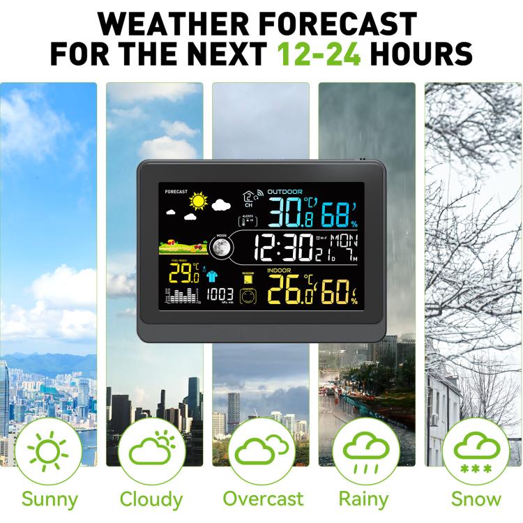 Wireless Weather Station With 5.9-Inch Color Display, Atomic Clock With Outdoor Sensor, Digital Thermometer Hygrometer For Home, Barometric Pressure, Moon Phase - EU Plug