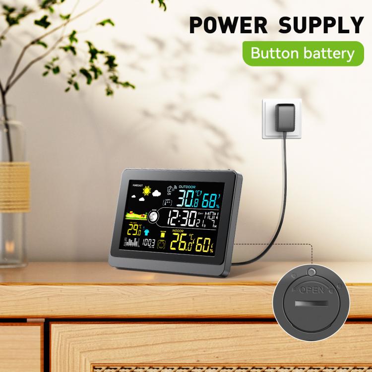Wireless Weather Station With 5.9-Inch Color Display, Atomic Clock With Outdoor Sensor, Digital Thermometer Hygrometer For Home, Barometric Pressure, Moon Phase - EU Plug