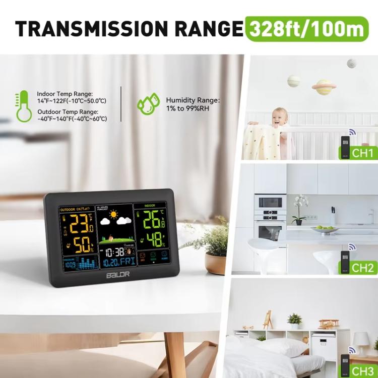 BALDR Wireless Weather Station Color Display Weather Forecaster, Barometric Pressure, Moon Phase, 12/24H