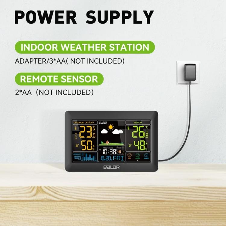 BALDR Wireless Weather Station Color Display Weather Forecaster, Barometric Pressure, Moon Phase, 12/24H