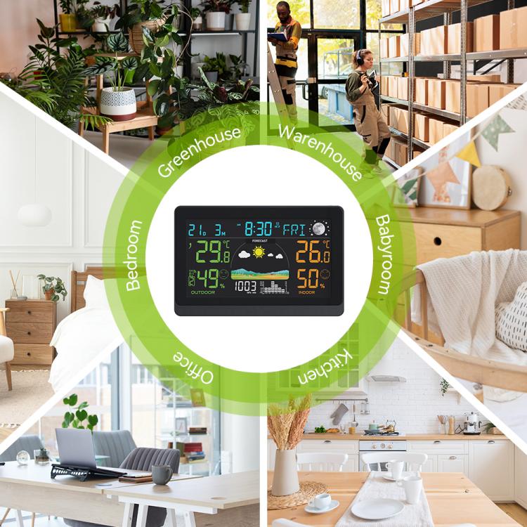 Wireless Weather Station With 7.5-Inch Large Color Display, Atomic Clock With Outdoor Sensor, Digital Thermometer Hygrometer - EU Plug