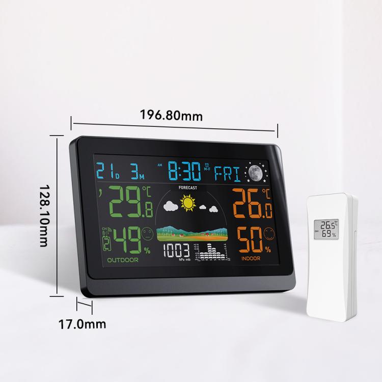 Wireless Weather Station With 7.5-Inch Large Color Display, Atomic Clock With Outdoor Sensor, Digital Thermometer Hygrometer - EU Plug