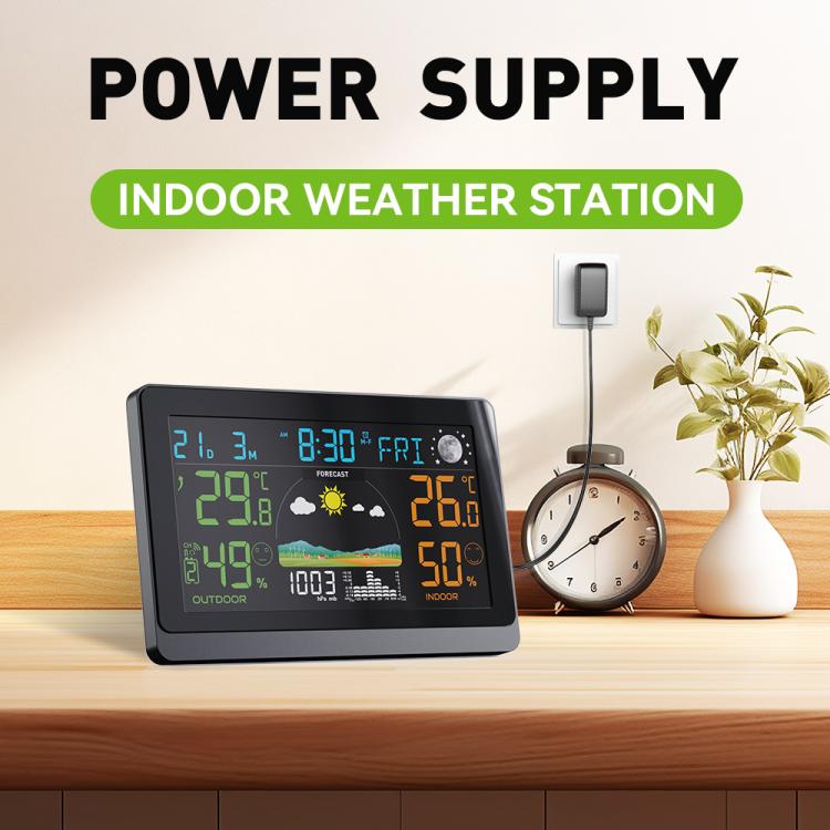 Wireless Weather Station With 7.5-Inch Large Color Display, Atomic Clock With Outdoor Sensor, Digital Thermometer Hygrometer - EU Plug