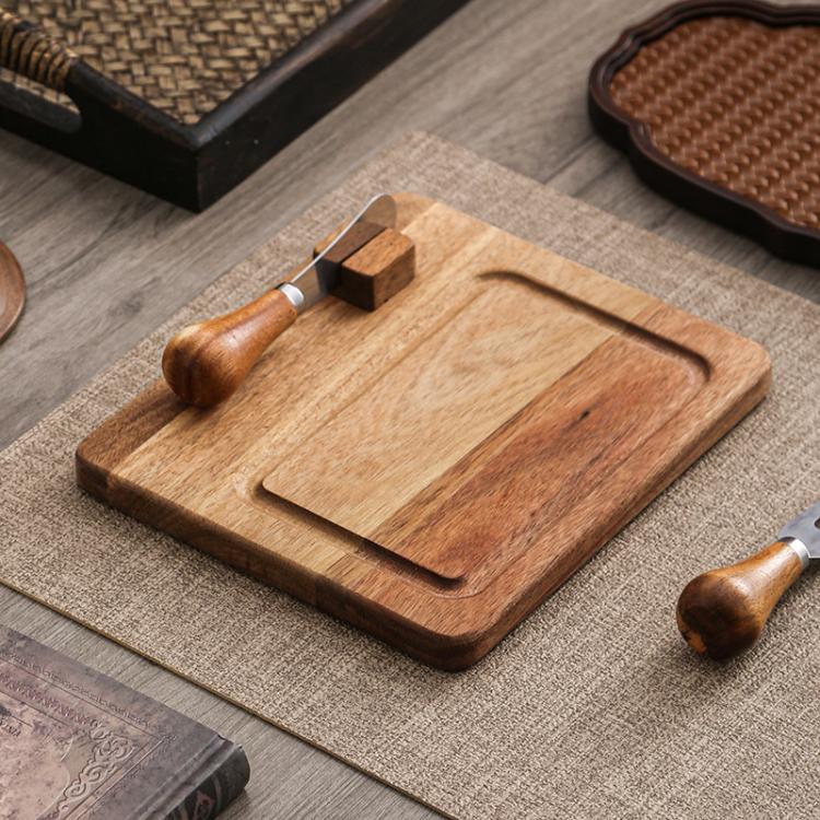 Acacia Wood Butter Dish with Glass Lid and Spreader Knife Butter Keeper for Countertop or Fridge, Spec: Dual Utensils