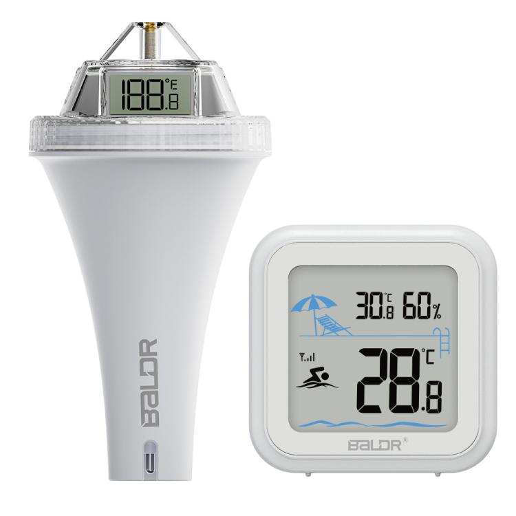 BALDR Wireless Floating Pool Thermometer With Indoor Receiver 360-Degree Triple Screen LCD Display Remote App Control - White