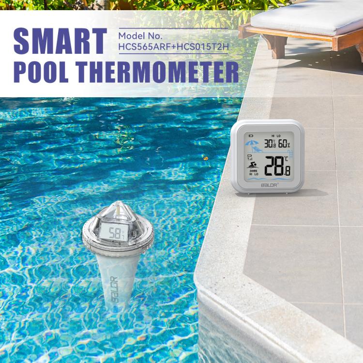 BALDR Wireless Floating Pool Thermometer With Indoor Receiver 360-Degree Triple Screen LCD Display Remote App Control - White