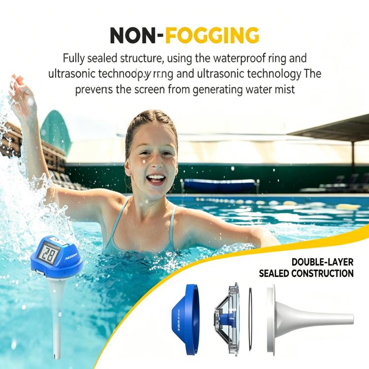 BALDR Waterproof Floating Pool Thermometer With Solar Power Dual Screen Anti-Fog Display For Swimming Pools, Hot Tubs, Fish Ponds - Blue White