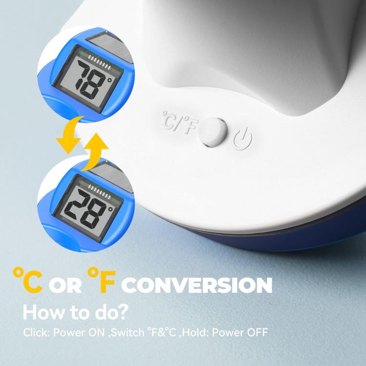 BALDR Waterproof Floating Pool Thermometer With Solar Power Dual Screen Anti-Fog Display For Swimming Pools, Hot Tubs, Fish Ponds - Blue White