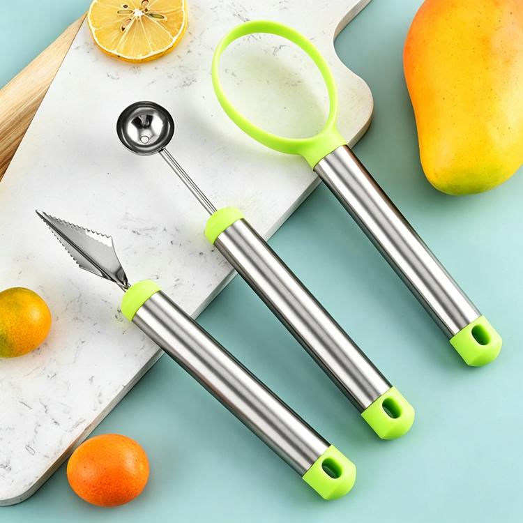 LsCook 3-Piece Set Fruit Ball Scooper Set Kitchen Carving Knife - Cardboard Packaged