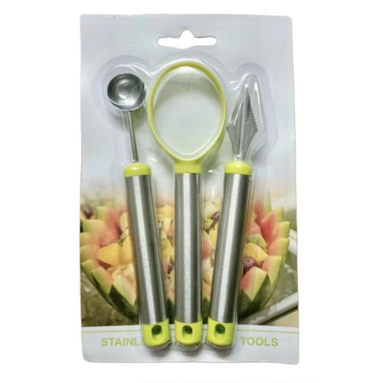 LsCook 3-Piece Set Fruit Ball Scooper Set Kitchen Carving Knife - Cardboard Packaged