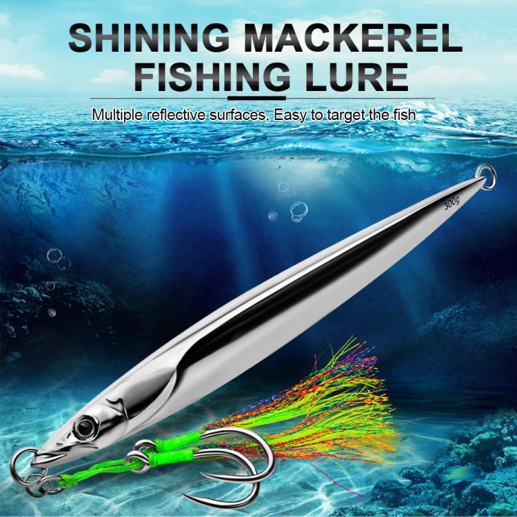 PROBEROS LF169  Vertical Jigging Lure with Double Assist Hooks Saltwater Metal Jig with Feathers Shining Mackerel Sinking Bait 180g