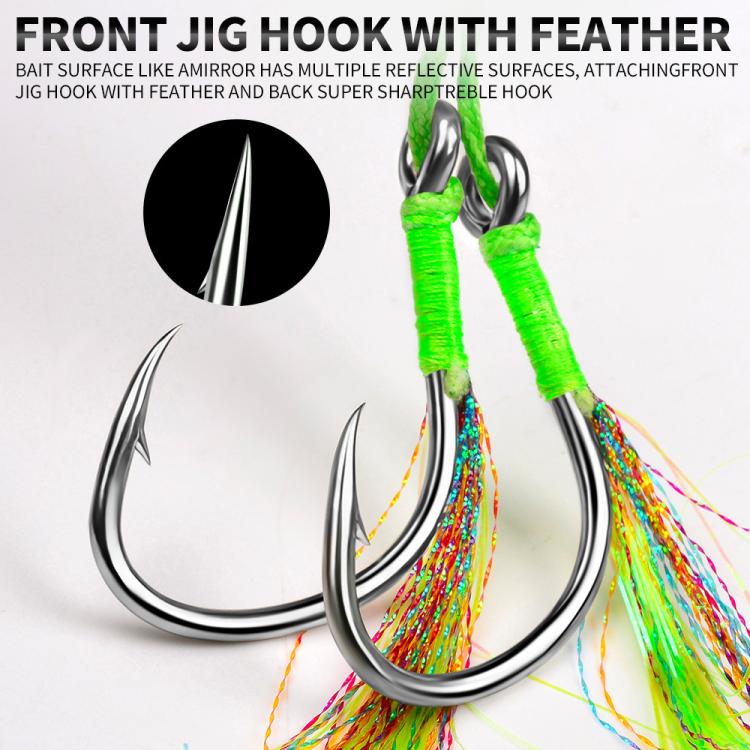 PROBEROS LF169  Vertical Jigging Lure with Double Assist Hooks Saltwater Metal Jig with Feathers Shining Mackerel Sinking Bait 230g