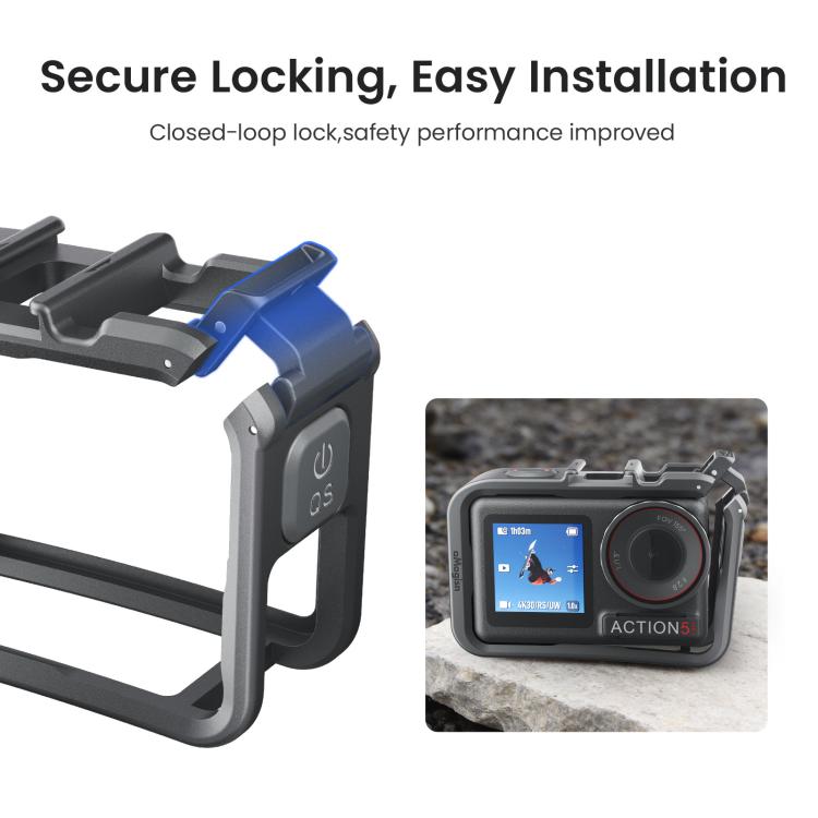 aMagisn PC Material Camera Cage for DJI Action 5 Pro / 4 / 3 with Quick Release Vertical/Horizontal Shoot Support, Cold Shoe Mount & 1/4-inch Thread - Black