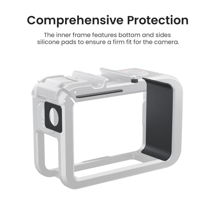 aMagisn PC Material Camera Cage for DJI Action 5 Pro / 4 / 3 with Quick Release Vertical/Horizontal Shoot Support, Cold Shoe Mount & 1/4-inch Thread - Black
