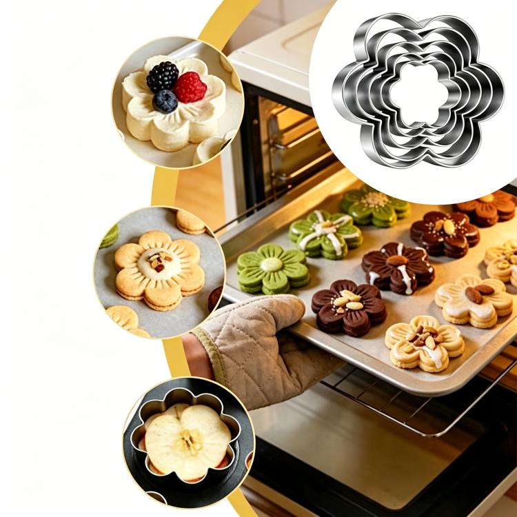 LsCook 5-Piece Set Flower Shaped 430 Stainless Steel Cookie Cutter Cookie Cake Mold