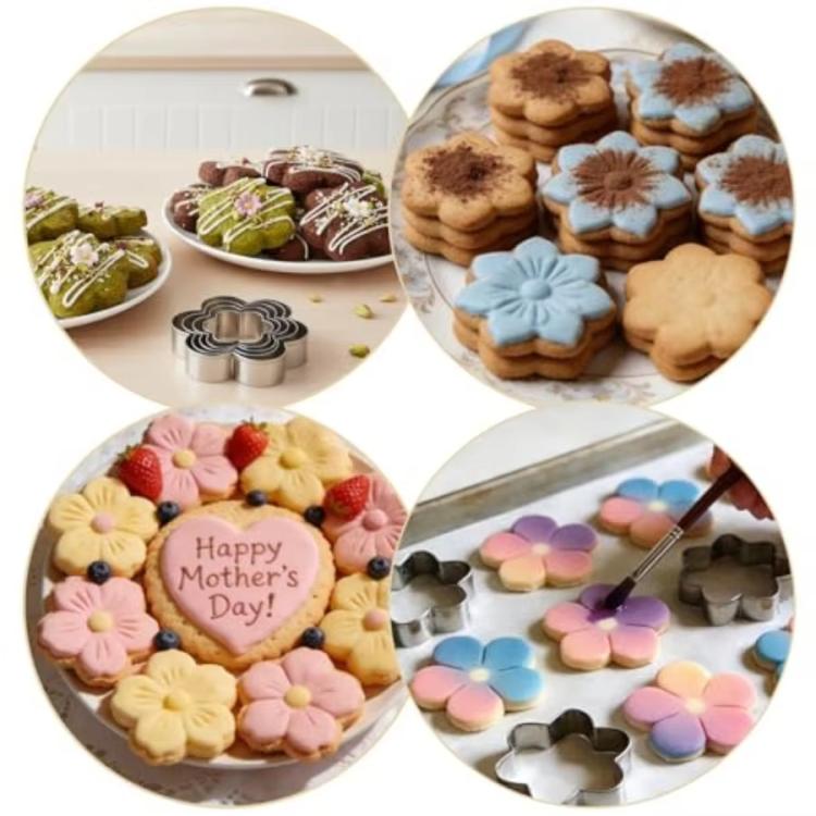 LsCook 5-Piece Set Flower Shaped 430 Stainless Steel Cookie Cutter Cookie Cake Mold