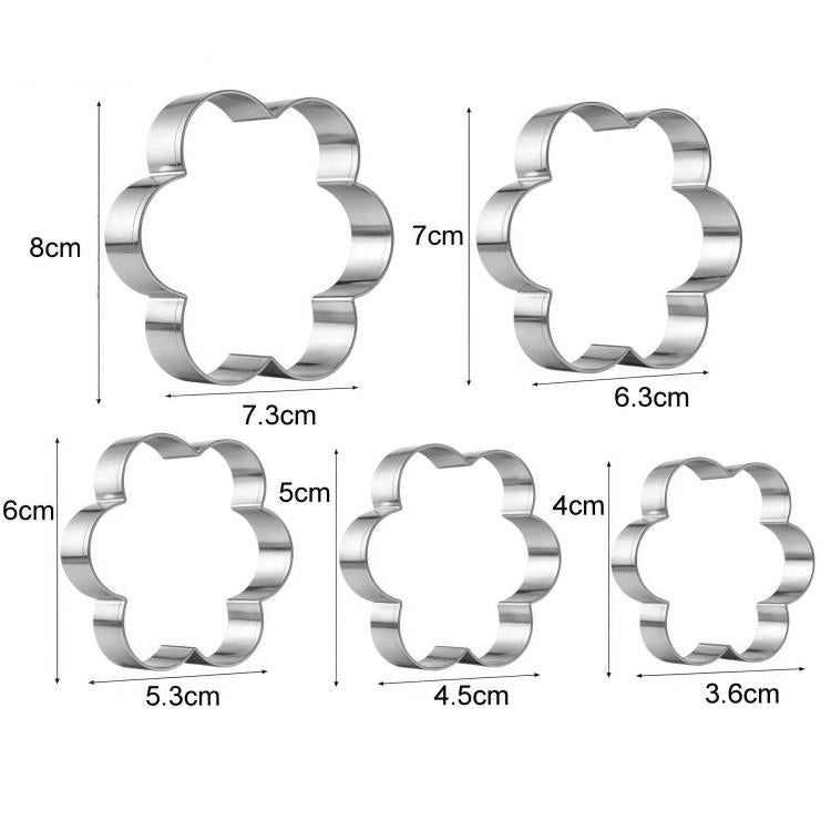 LsCook 5-Piece Set Flower Shaped 430 Stainless Steel Cookie Cutter Cookie Cake Mold