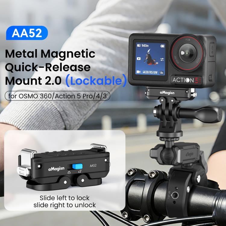 aMagisn Metal Magnetic Quick Release Mount 2.0 Lockable Adapter for DJI Osmo 360/ Action 5 Pro/4/3 - Black