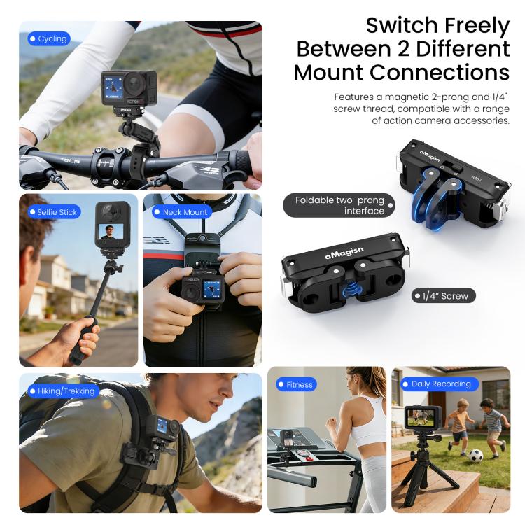 aMagisn Metal Magnetic Quick Release Mount 2.0 Lockable Adapter for DJI Osmo 360/ Action 5 Pro/4/3 - Black