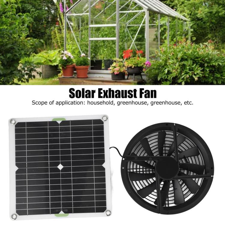 Single Crystal Solar Panel Fan For Greenhouses, Kitchens, Chicken Coops - Black