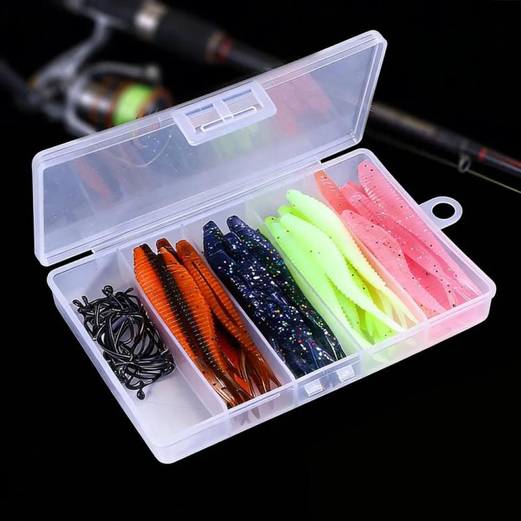 HENGJIA 60pcs /Box Soft Bait Crankbait Hook Set Split Soft Lure
