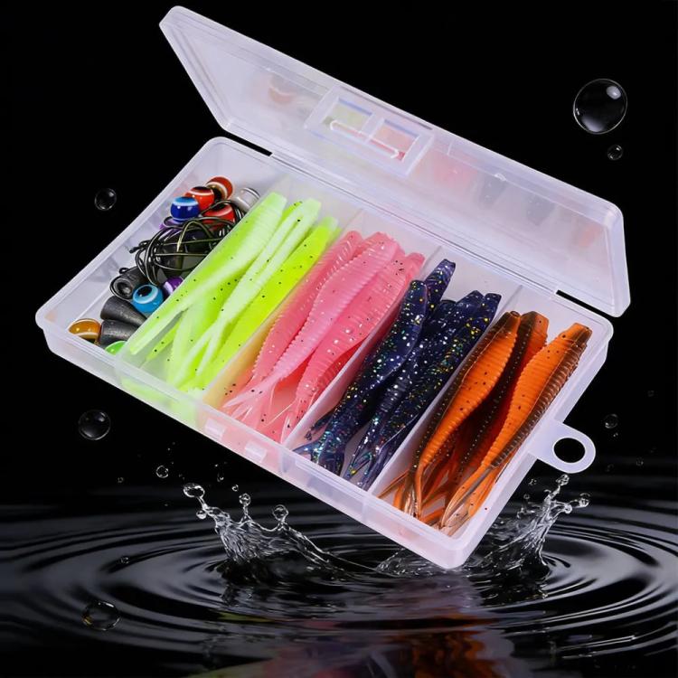 HENGJIA 65pcs /Box Soft Bait Crankbait Hook Set Split Soft Lure