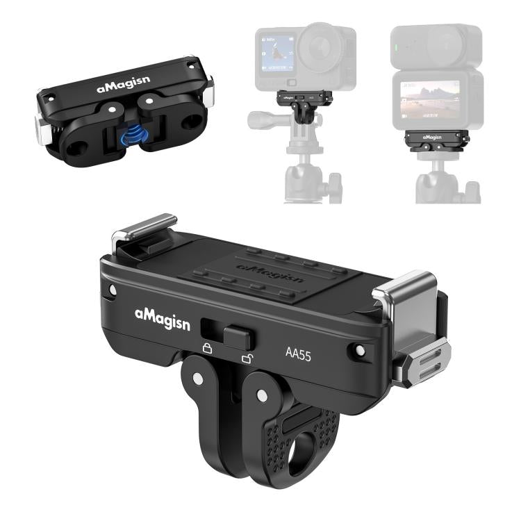 For DJI Osmo Action 6 / Nano aMagisn Metal Magnetic Quick Release Mount 2.0 Lockable Adapter - Black