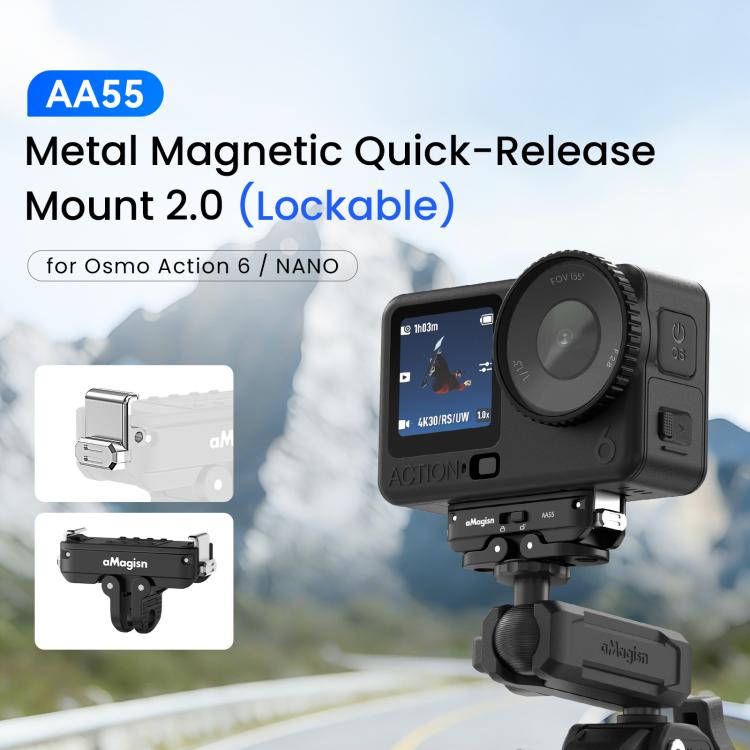 For DJI Osmo Action 6 / Nano aMagisn Metal Magnetic Quick Release Mount 2.0 Lockable Adapter - Black