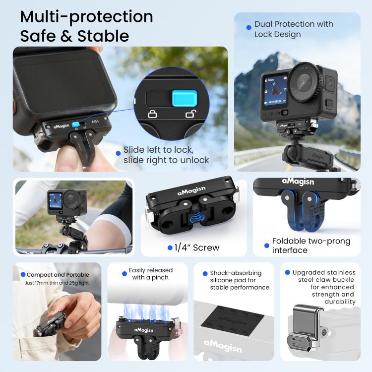 For DJI Osmo Action 6 / Nano aMagisn Metal Magnetic Quick Release Mount 2.0 Lockable Adapter - Black