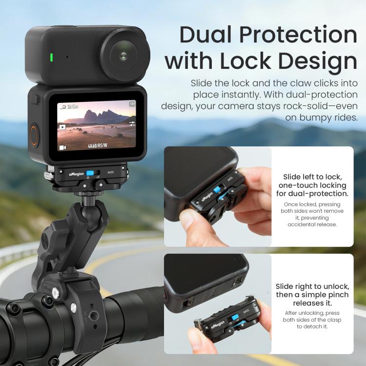 For DJI Osmo Action 6 / Nano aMagisn Metal Magnetic Quick Release Mount 2.0 Lockable Adapter - Black