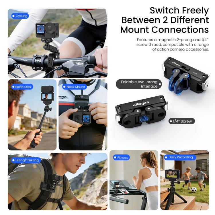 For DJI Osmo Action 6 / Nano aMagisn Metal Magnetic Quick Release Mount 2.0 Lockable Adapter - Black