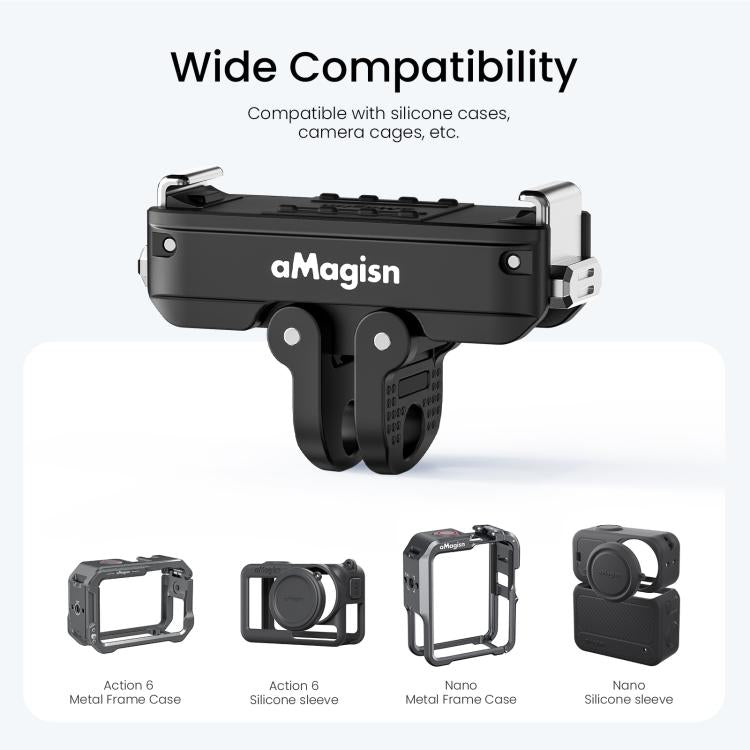 For DJI Osmo Action 6 / Nano aMagisn Metal Magnetic Quick Release Mount 2.0 Lockable Adapter - Black