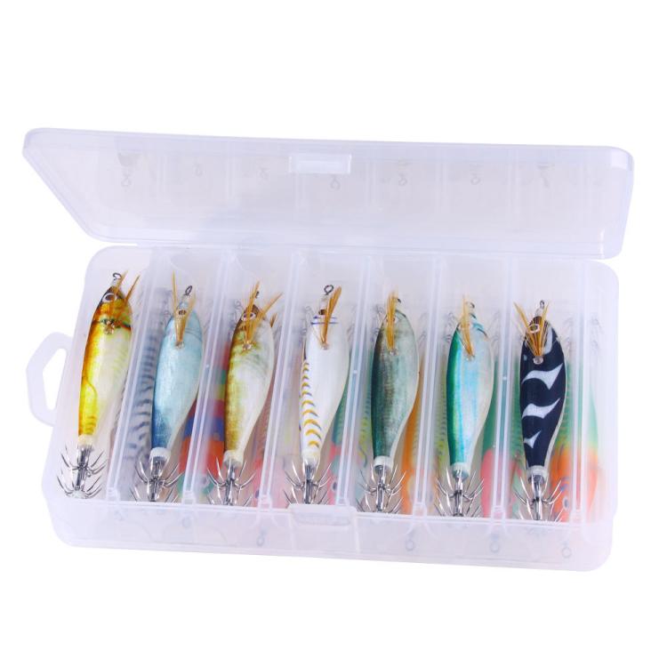 HENGJIA 14pcs /Box Luminous Wood Shrimp Squid Jig Fluorescent Octopus Saltwater Fishing Lure