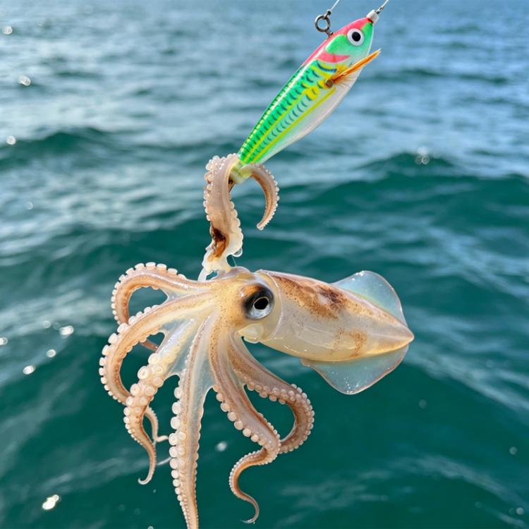 HENGJIA 14pcs /Box Luminous Wood Shrimp Squid Jig Fluorescent Octopus Saltwater Fishing Lure