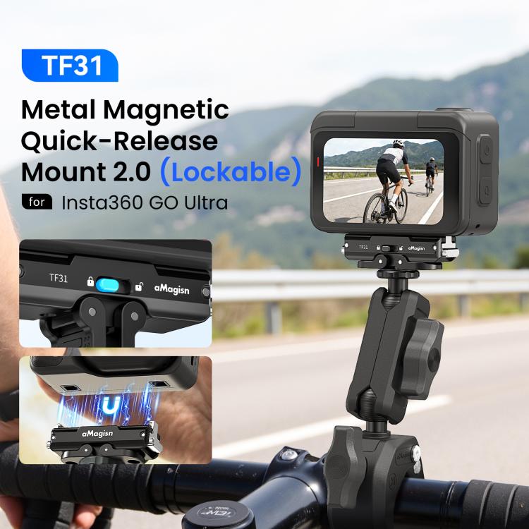 For Insta360 GO Ultra aMagisn Metal Magnetic Quick Release Mount 2.0 Lockable Adapter - Black