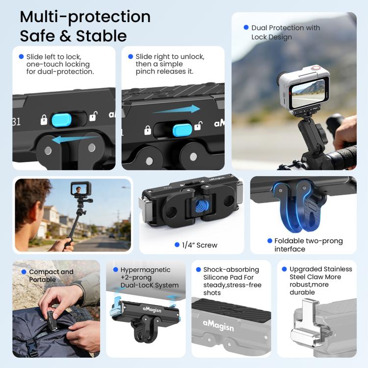 For Insta360 GO Ultra aMagisn Metal Magnetic Quick Release Mount 2.0 Lockable Adapter - Black