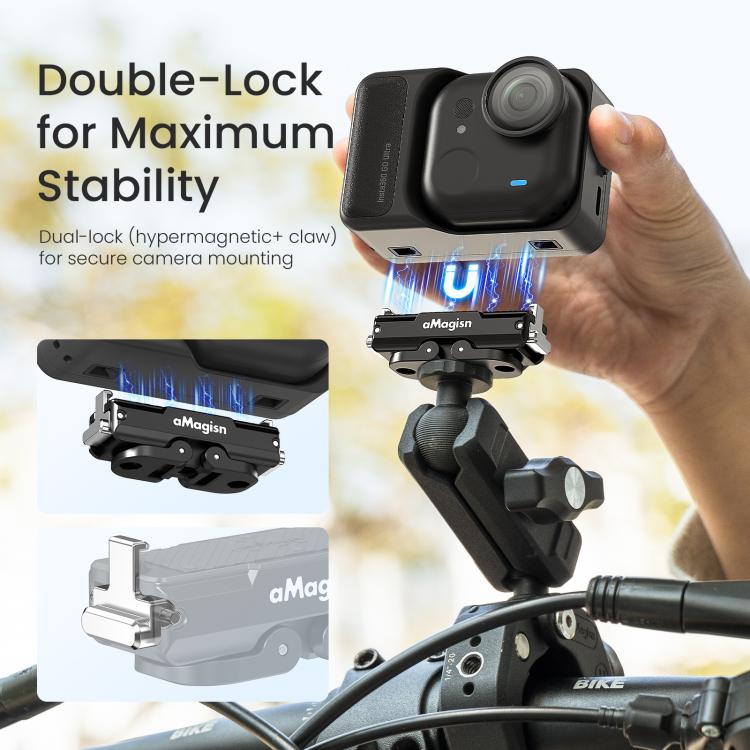 For Insta360 GO Ultra aMagisn Metal Magnetic Quick Release Mount 2.0 Lockable Adapter - Black