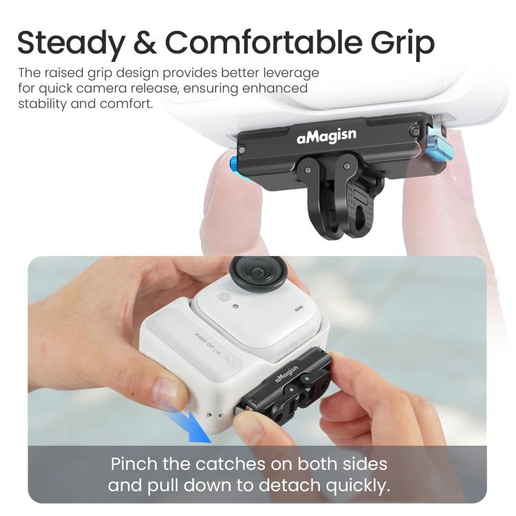 For Insta360 GO Ultra aMagisn Metal Magnetic Quick Release Mount 2.0 Lockable Adapter - Black