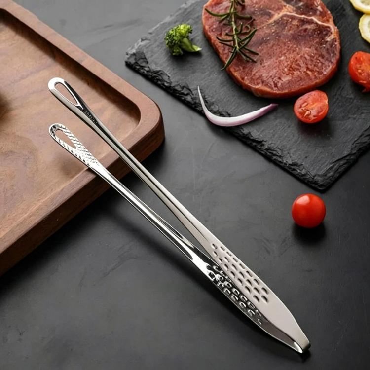 LsCook 28cm Home BBQ Tongs 304 Stainless Steel Steak Clips - Silver