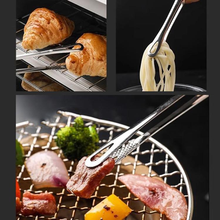 LsCook 28cm Home BBQ Tongs 304 Stainless Steel Steak Clips - Silver