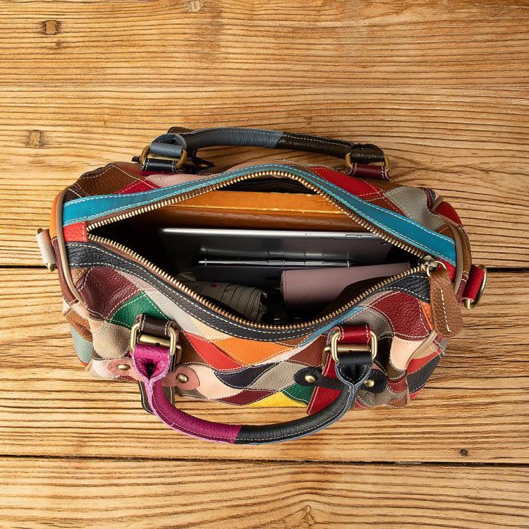 Leather Casual Large Capacity Patchwork Handbag Shoulder Bag - Colorful