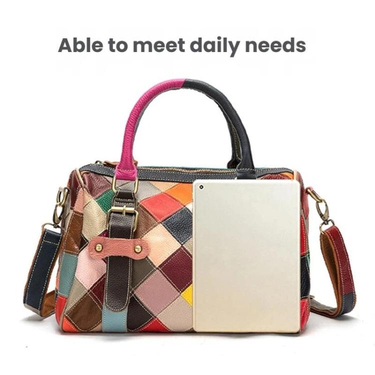 Leather Casual Large Capacity Patchwork Handbag Shoulder Bag - Colorful