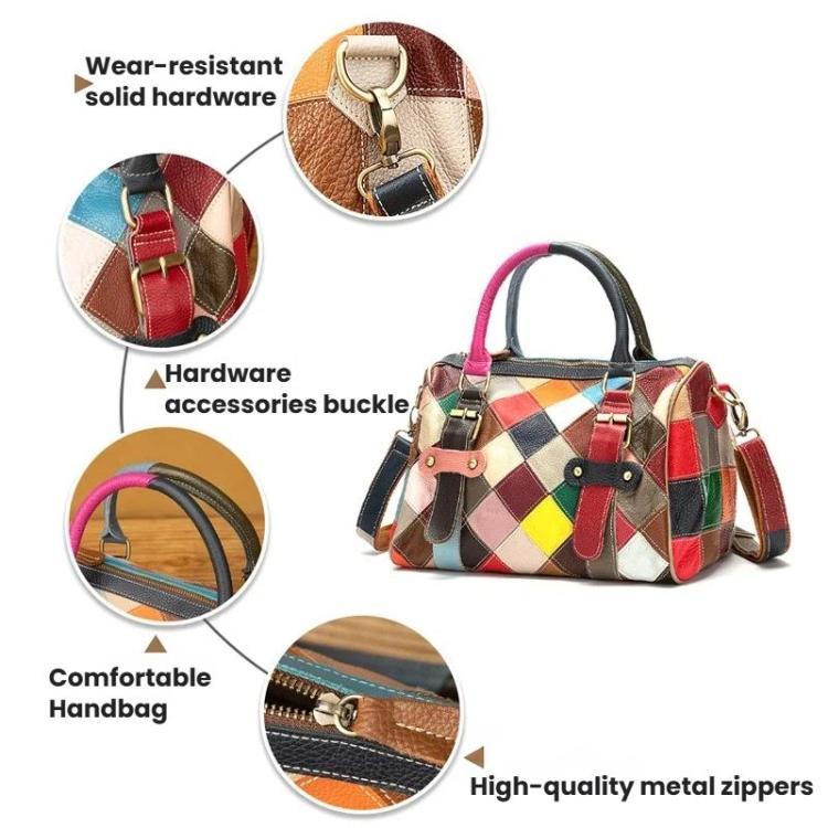 Leather Casual Large Capacity Patchwork Handbag Shoulder Bag - Colorful