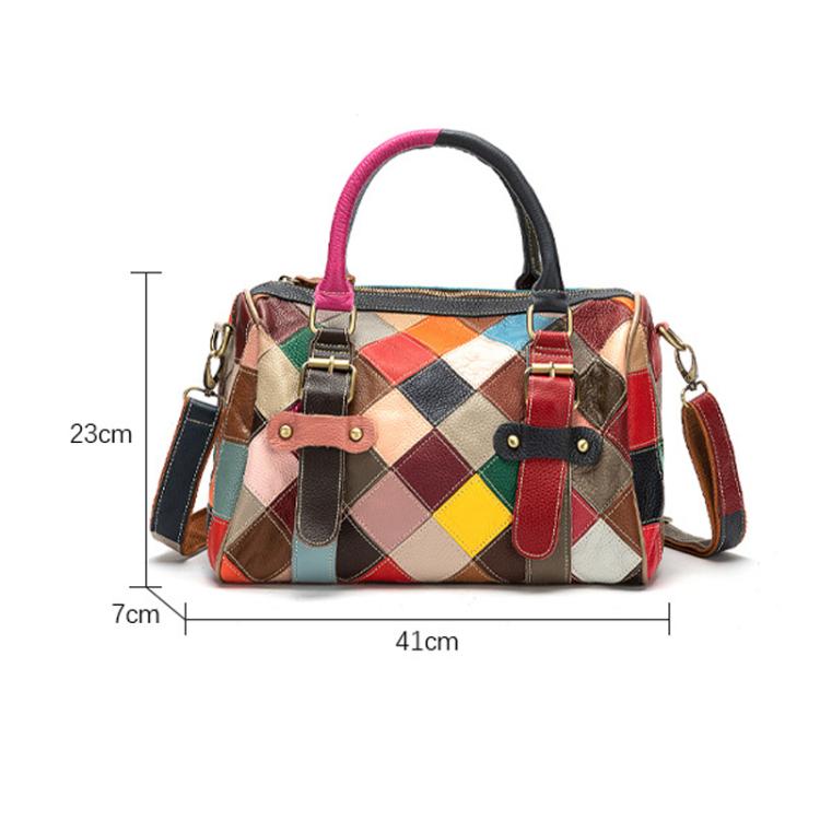 Leather Casual Large Capacity Patchwork Handbag Shoulder Bag - Colorful
